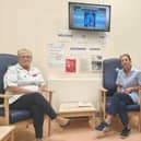 Julie Horan, registered general nurse; Deborah Crowther, healthcare assistant; and Kim Gollings, ward manager, in the new discharge lounge at Dewsbury and District Hospital