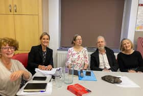 Spen Valley MP Kim Leadbeater with members of the Cleckheaton and Spenborough Town Hall Group, who are working on a business plan to re-open the building.