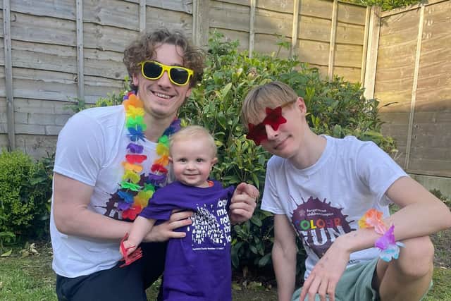 Rhys Connah and his brothers Teddy (centre) and Ryan preparing for Colour Run