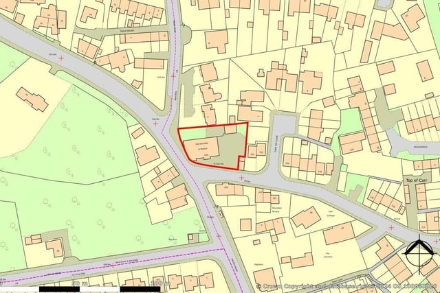 The site (red border) of the former Old Shoulder of Mutton on Upper Road, Batley Carr.