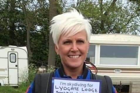 Sharon Troy after one of her charity skydives.
