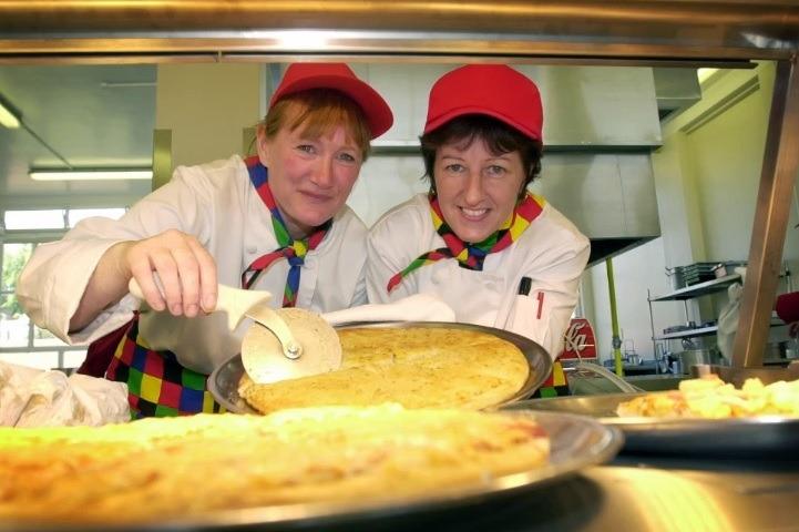 Cook Jane Riddiough with assistant cook Julie Dearnley in the new canteen at Earlsheation High.
