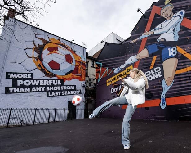 2,774 square foot mural of Lioness Chloe Kelly is unveiled by Doritos as nation calls for more female athletes to be celebrated.
