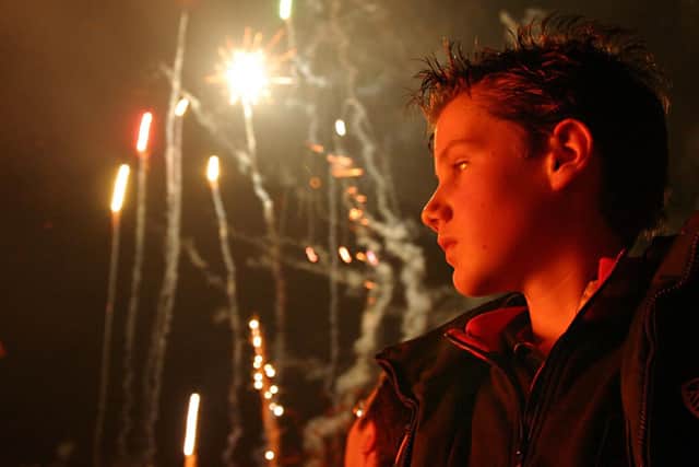 Alex McGee watches the fireworks display at Mirfield Showground