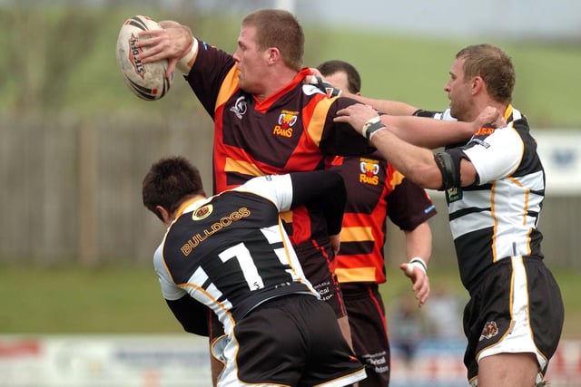 Dewsbury's Joe Helme gets his pass away in a derby game on February 24, 2008.