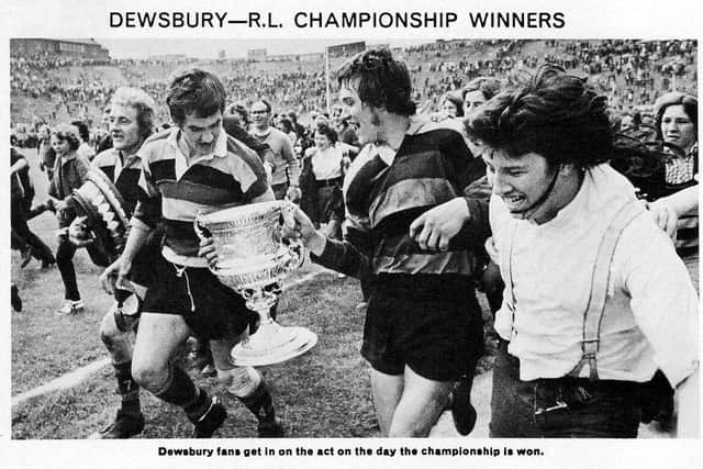 The victorious Dewsbury team with the trophy after beating Leeds in the 1973 Championship final