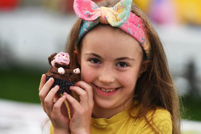 Eight year old Isabella Townend with her piggy buns ready for judging. Photo: Gerard Binks