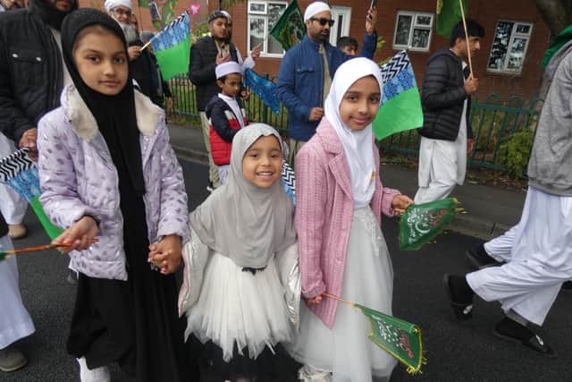 Children taking part in this year's EID-Milad Peace Procession in Heckmondwike.