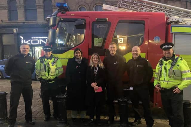 Batley and Spen MP Kim Leadbeater, centre, also joined officers, the West Yorkshire Fire and Rescue Service, local councillors and Kirklees licensing teams on an operation in Batley.
