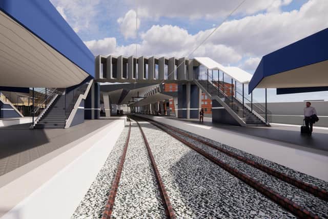 An artist's impression of how the revamped Huddersfield Station will look once the work is complete