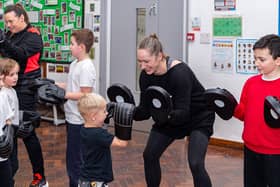 An after-school family fitness session at New Road Primary School in Sowerby Bridge.
