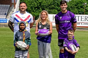 Kim Leadbeater with players from Team Colostomy UK and British Asian Rugby Association at the Jo Cox Memorial Rugby Match (Photo credit: Paul Butterfield)