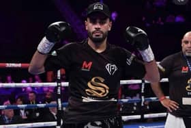 Dewsbury's Amaar Akbar celebrates his sixth win as a professional boxer.