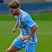 Kelan Swales was on target with a header for Liversedge but ended on the losing side against Bradford (Park Avenue). Picture: Paul Butterfield