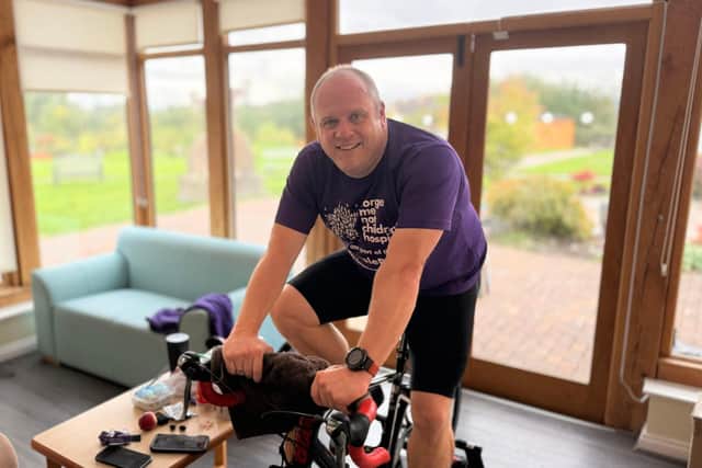 Gareth Pierce, Forget Me Not Children's Hospice CEO, cycled for 10 hours in a challenge for Baby Loss Awareness Week.