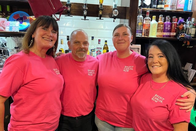 Staff at The Walkers Arms in Scholes who organised a special karaoke night. From left: Tina Booth, Darren Booth, Lianne Porteus and Gemma Porteus