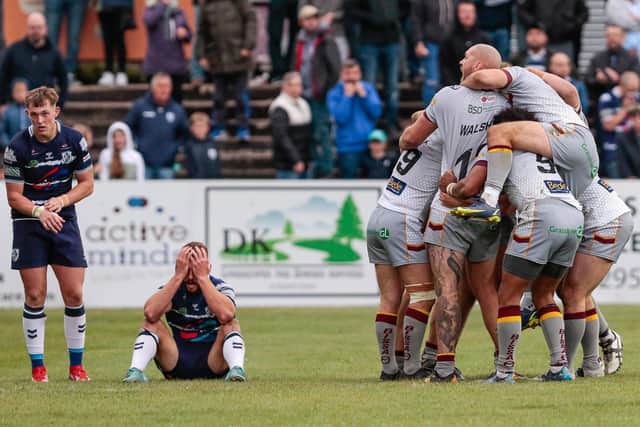 Batley Bulldogs players celebrate their 32-28 win over Featherstone Rovers last weekend. Will they be celebrating promotion to the Super League on Sunday October 2?
