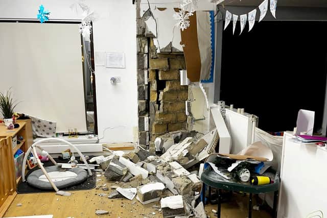 A view of damage inside the building after a car ploughed into a Liversedge nursery just minutes after toddlers had left for the day.