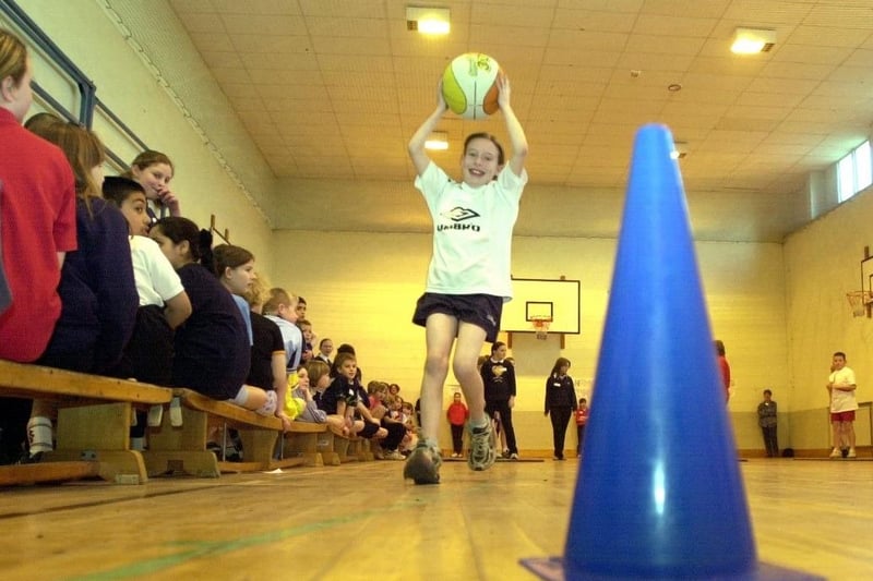 Sports fun challenge at Thornhill High School, Kelsie Ratcliffe from Overthorpe School in 2001.