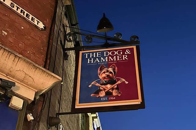 The Dog &amp; Hammer signage in place