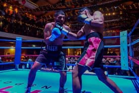 Faheem Mustakeem in action against Naeem Ali on his professional boxing debut.