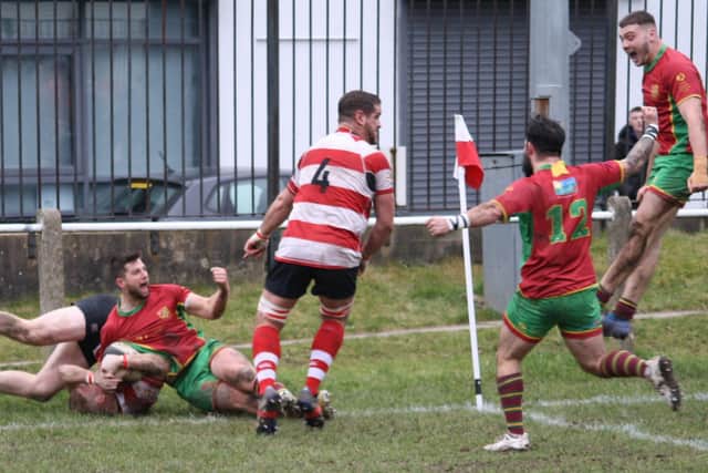 Elliott Spiers dives over for a try for Heath as Cleckheaton appeals fall on deaf ears.