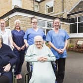 Fundraising for a defibrillator at Ings House Nursing Home, Liversedge. Back, from the left, Shirley Fowler, Jenny Watson, Julie Barker, Katie Mulholland and Kate Rankin. Front, Margaret Reynolds, left, and Marjorie Fraser.