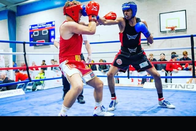 Zaid Munair in action as he impressively won through to the quarter-finals of the England Boxing Youth Championships.
