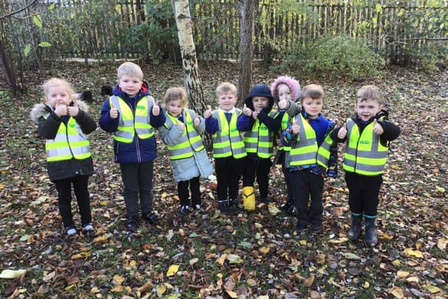 Foundation pupils from Scholes Village Primary School in their high visibility vests.