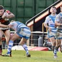 Action from Dewsbury Rams' opening day defeat at home to Halifax Panthers. Photo by Thomas Fynn.