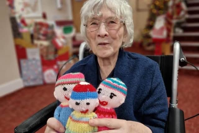 Norma Cade, who is 87 and lives at Ashworth Grange Care Home, has knitted nine dolls, which she has named, gift-wrapped and hidden around Dewsbury Park for others to find.