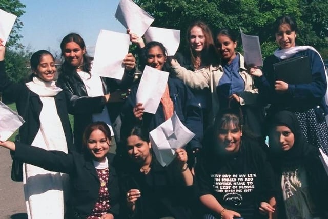 Girls of Howden Clough High School pleased with their success in their GCSE exams in 1998.