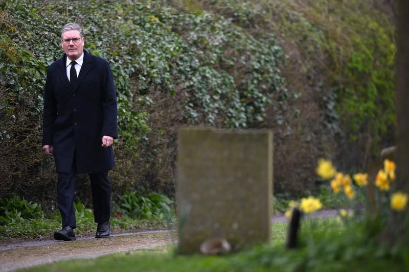 Labour Party leader Keir Starmer arrives to attend the funeral of former Speaker of the House of Commons, Betty Boothroyd, at St George's Church in Thriplow, near Cambridge