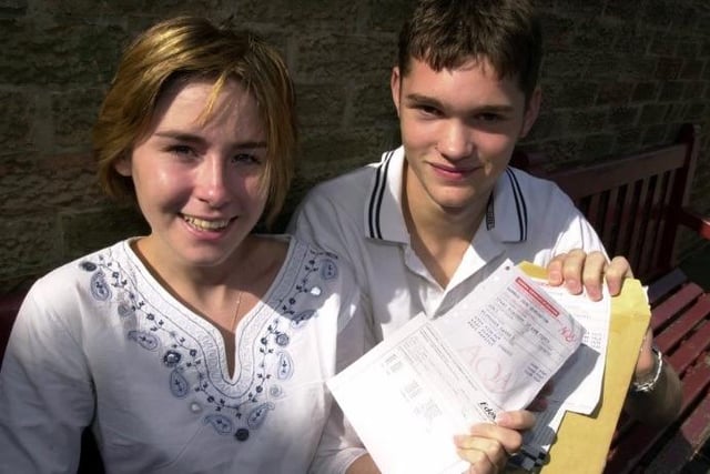 Two of the students at St John Fisher Catholic High School, Dewsbury, with their A level results Laura Flanagan and Michael Summerscales.