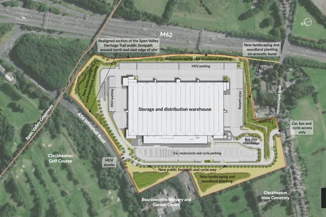 An aerial view of the proposed Amazon warehouse site in Scholes, near Cleckheaton.