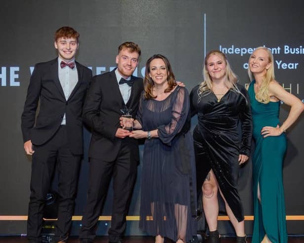 The Sam Teale Productions team with their Independent Business of the Year award at The Yokshire Choice Awards 2023.