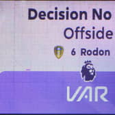 The Elland Road big screen shows the offside decision that saw Joe Rodon's "goal" disallowed against Sunderland.