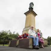 Martin James and Val Mitchell, from Batley History Group, pictured at Batley War Memorial