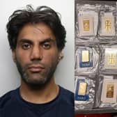 Mohammed Tasadiq Khan and some of the 100g gold bullion bars discovered during the police investigation.