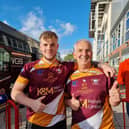 Batley Bulldogs fans Will Renshaw (left) and his uncle Dean Wheatley arrive at the Million Pound Game against Leigh Centurions