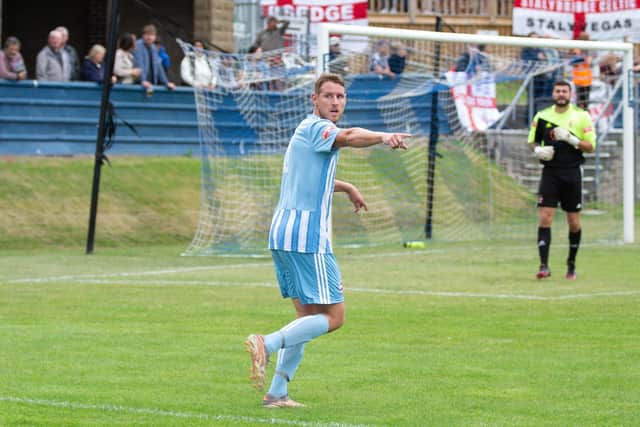 James Hurtley points the way for Liversedge FC.