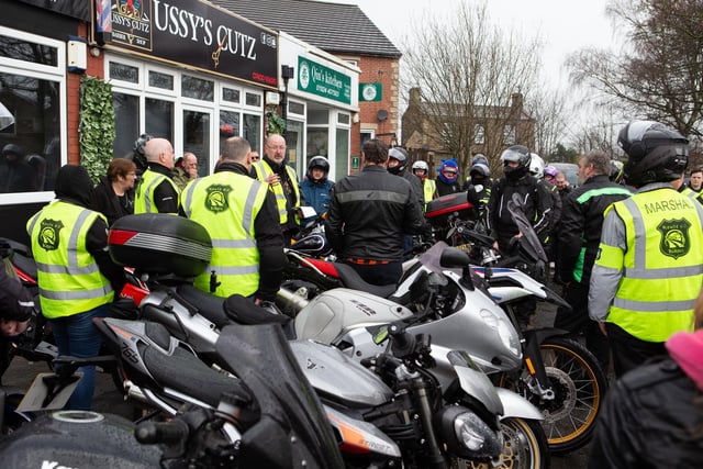 Liversedge motorbike club, Route 62 Bikers, setting off on their ride to Bridlington and back to raise vital funds for the Leeds-based children's charity, Little Hiccups