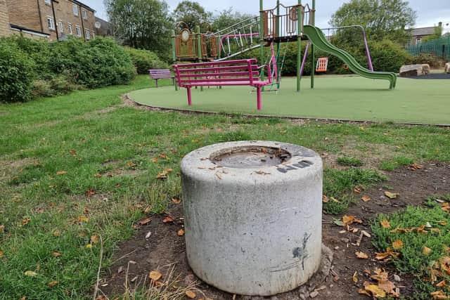 The plaques were designed by pupils at Staincliffe CE Junior School 12 years ago and depicted the proud history of the area, including details on the local mills and the wool industry. Now there is nothing but a void on top of each concrete pillar.