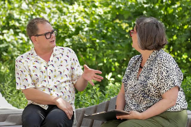 Host Alan Carr and Joanne. Picture: BBC/Darlow Smithson Productions/Ben Cross