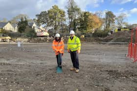 Turf cutting at Knowl Park House, Mirfield, with Coun Musarrat Khan and Tim Harvey, contracts manager at Tilbury Douglas.