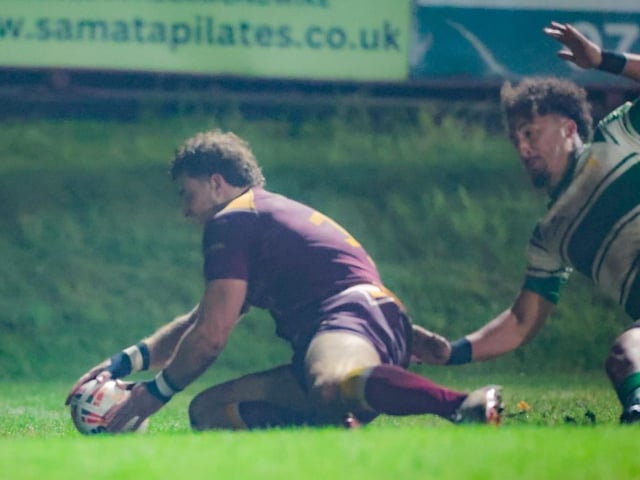 Kieren Hepworth goes over for the second try for Dewsbury Moor Maroons against Dewsbury Celtic.