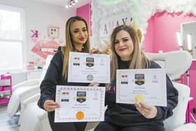 Sumaiyah Aqib, left, and Khadijah Hussain of Kamaya Beauty and Academy in Batley, with their 2023 British Hair and Beauty Awards.