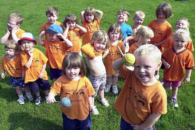 Children of Happy Faces Nursery enjoy sports day in 2001.