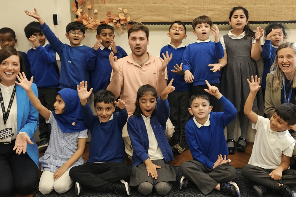 Harrison Gration, a professional bass-baritone opera singer, visited pupils at Manorfield Infant and Nursery School.
