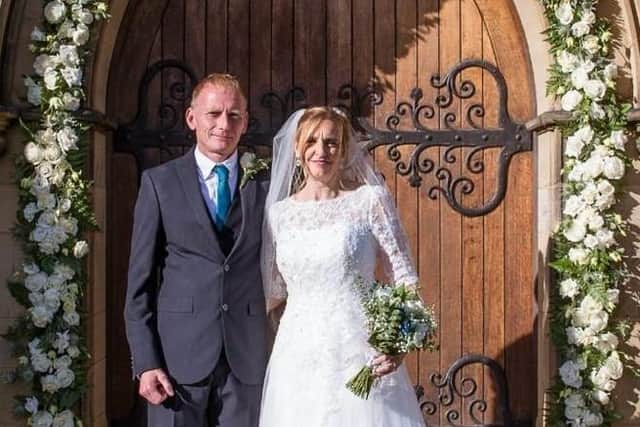 Joy Sinclair and Chris McEvoy were married at St Mary's Church, Mirfield, on October 12. Photo: Richard Hamblion